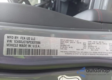 2023 Dodge Durango R/T Premium Awd z USA, uszkodzony, nr VIN 1C4SDJCT6PC637086